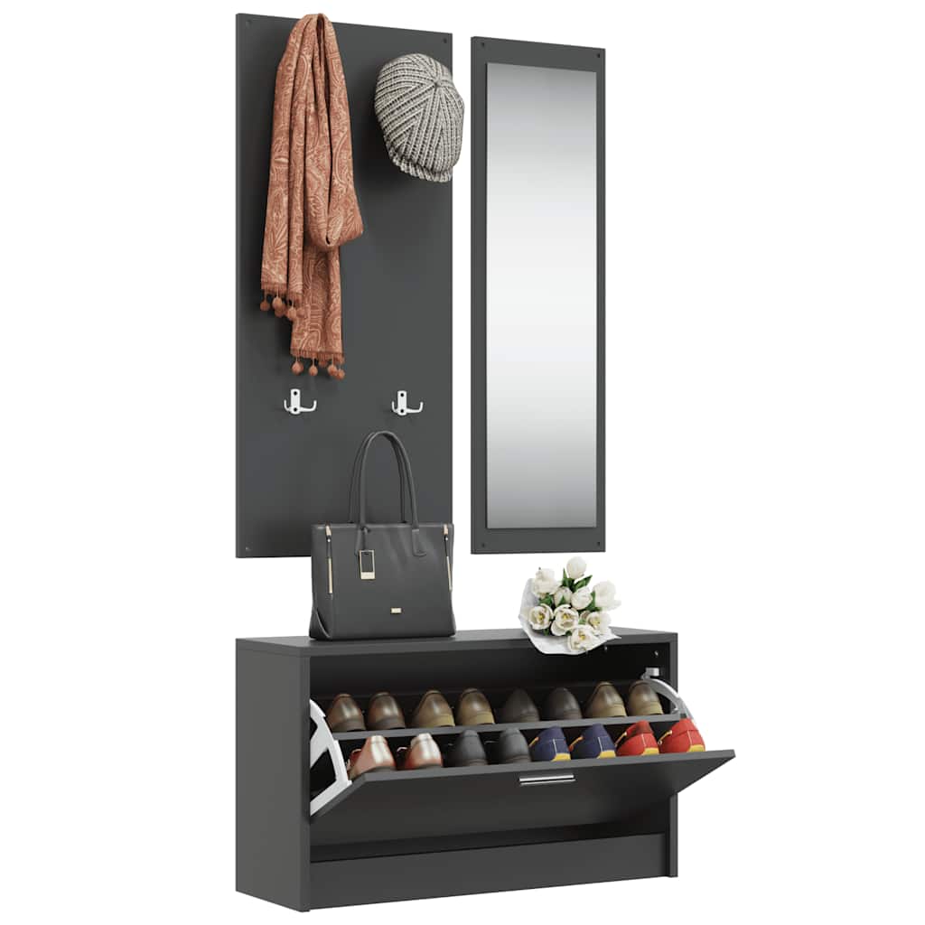 Set de gabinete de zapatos Vidaxl 3 en 1 madera editada de negro