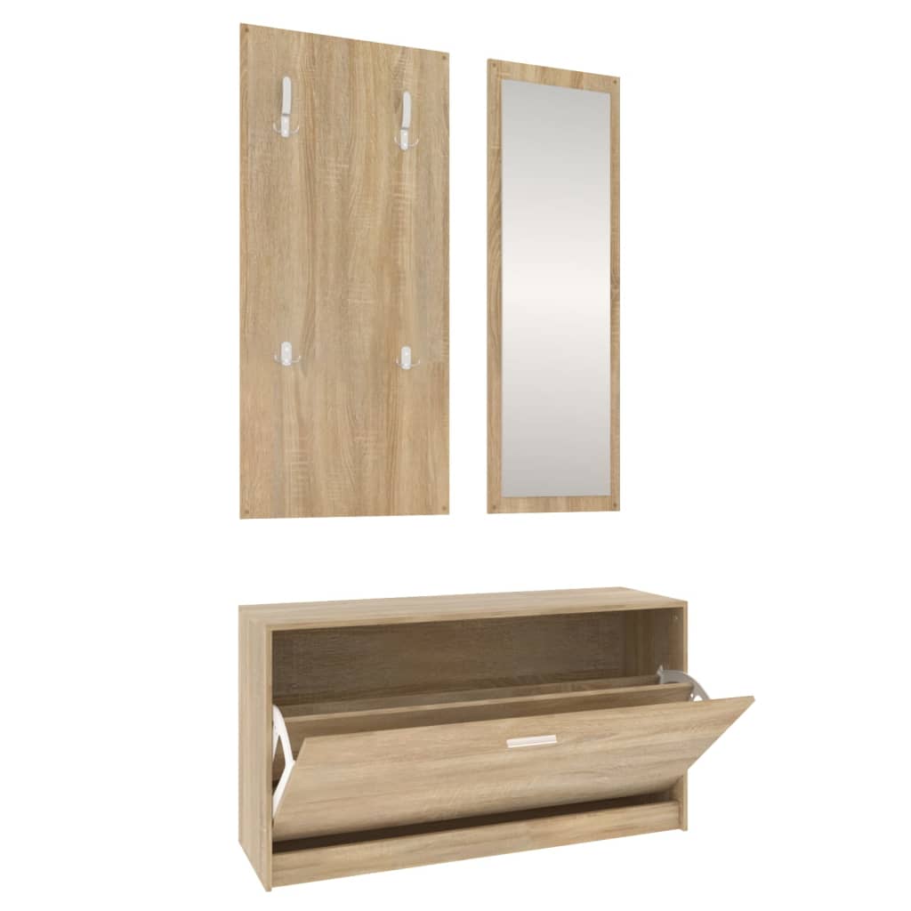 Juego de gabinete de zapatos Vidaxl 3 en 1 madera editada Sonoma Oak coloreed