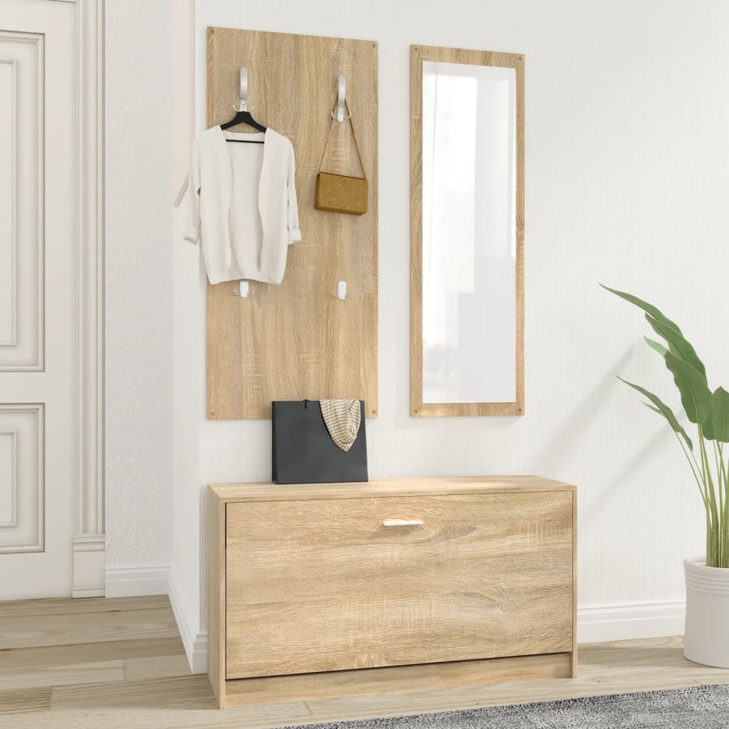 Juego de gabinete de zapatos Vidaxl 3 en 1 madera editada Sonoma Oak coloreed
