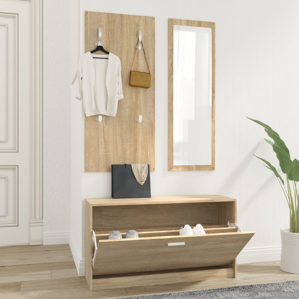 Juego de gabinete de zapatos Vidaxl 3 en 1 madera editada Sonoma Oak coloreed