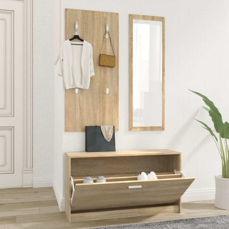 Juego de gabinete de zapatos Vidaxl 3 en 1 madera editada Sonoma Oak coloreed
