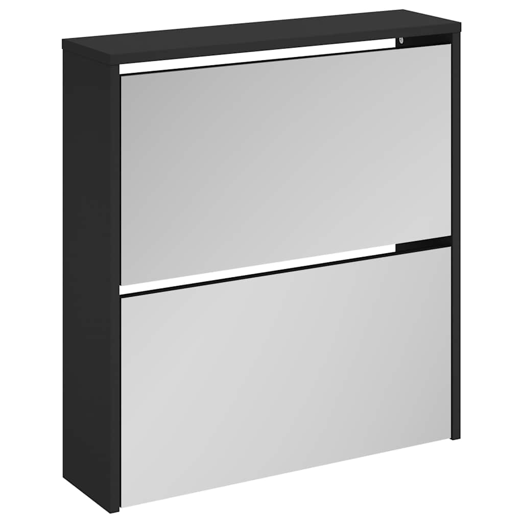 Gabinete de zapato Vidaxl con espejo 2 capas 63x17x67 cm negro