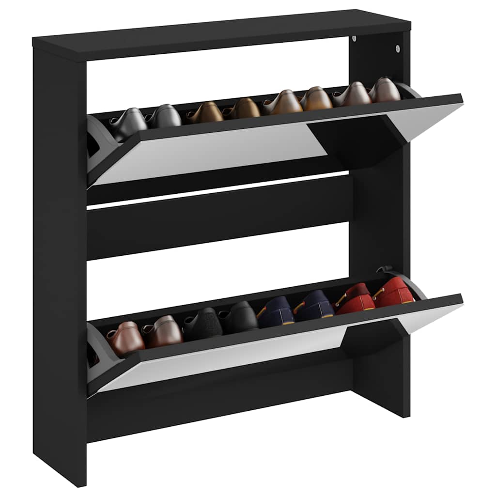 Gabinete de zapato Vidaxl con espejo 2 capas 63x17x67 cm negro