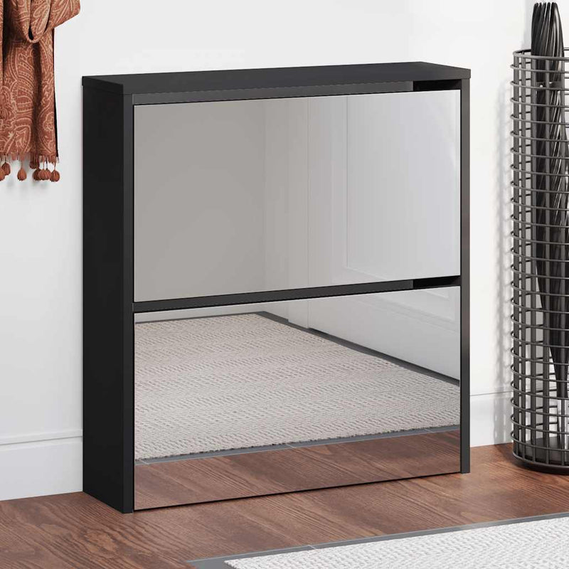 Gabinete de zapato Vidaxl con espejo 2 capas 63x17x67 cm negro