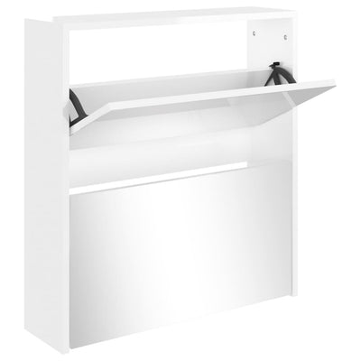 Armadio da scarpe Vidaxl con specchio a 2 strati 63x17x67 cm bianco lucido
