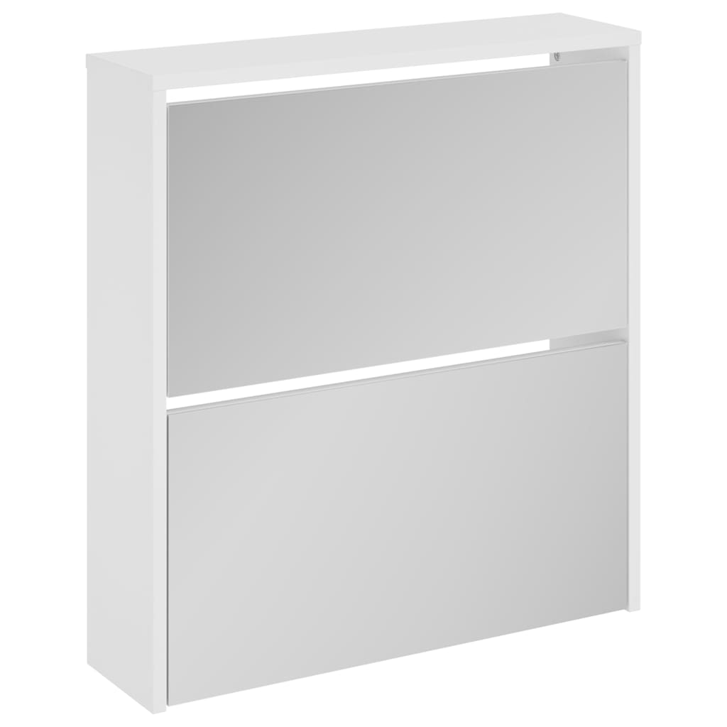 Gabinete de zapato Vidaxl con espejo 2 capas 63x17x67 cm de alto brillo blanco