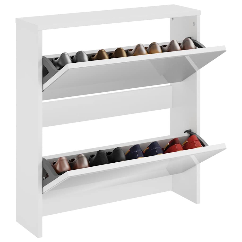 Gabinete de zapato Vidaxl con espejo 2 capas 63x17x67 cm de alto brillo blanco