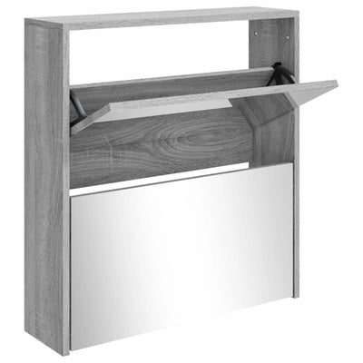 Vidaxl Cabinet da scarpe con specchio a 2 strati 63x17x67 cm grigio Sonoma