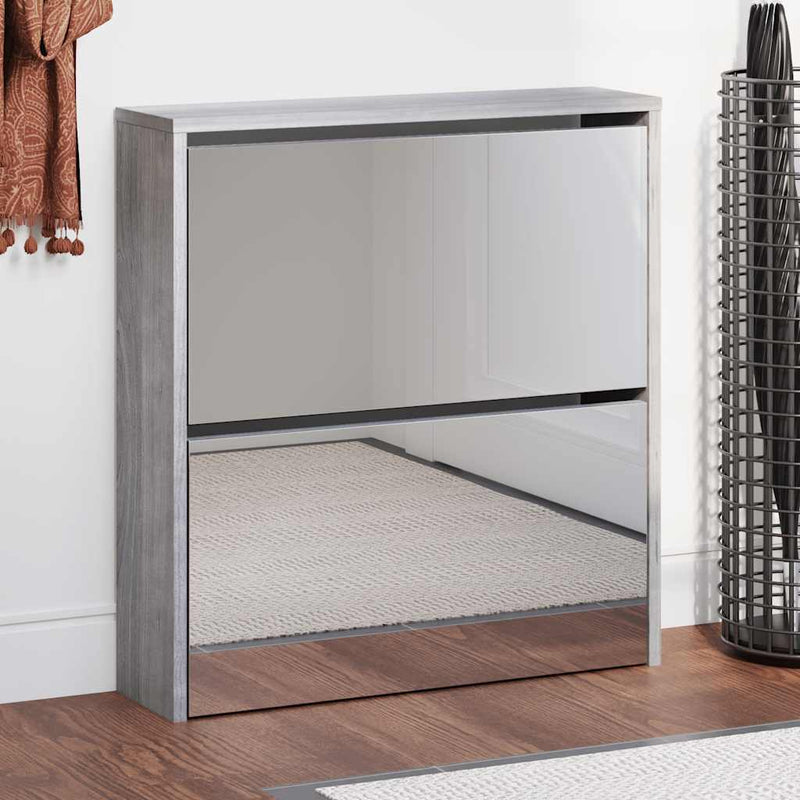 Gabinete de zapato Vidaxl con espejo 2 capas 63x17x67 cm gris Sonoma
