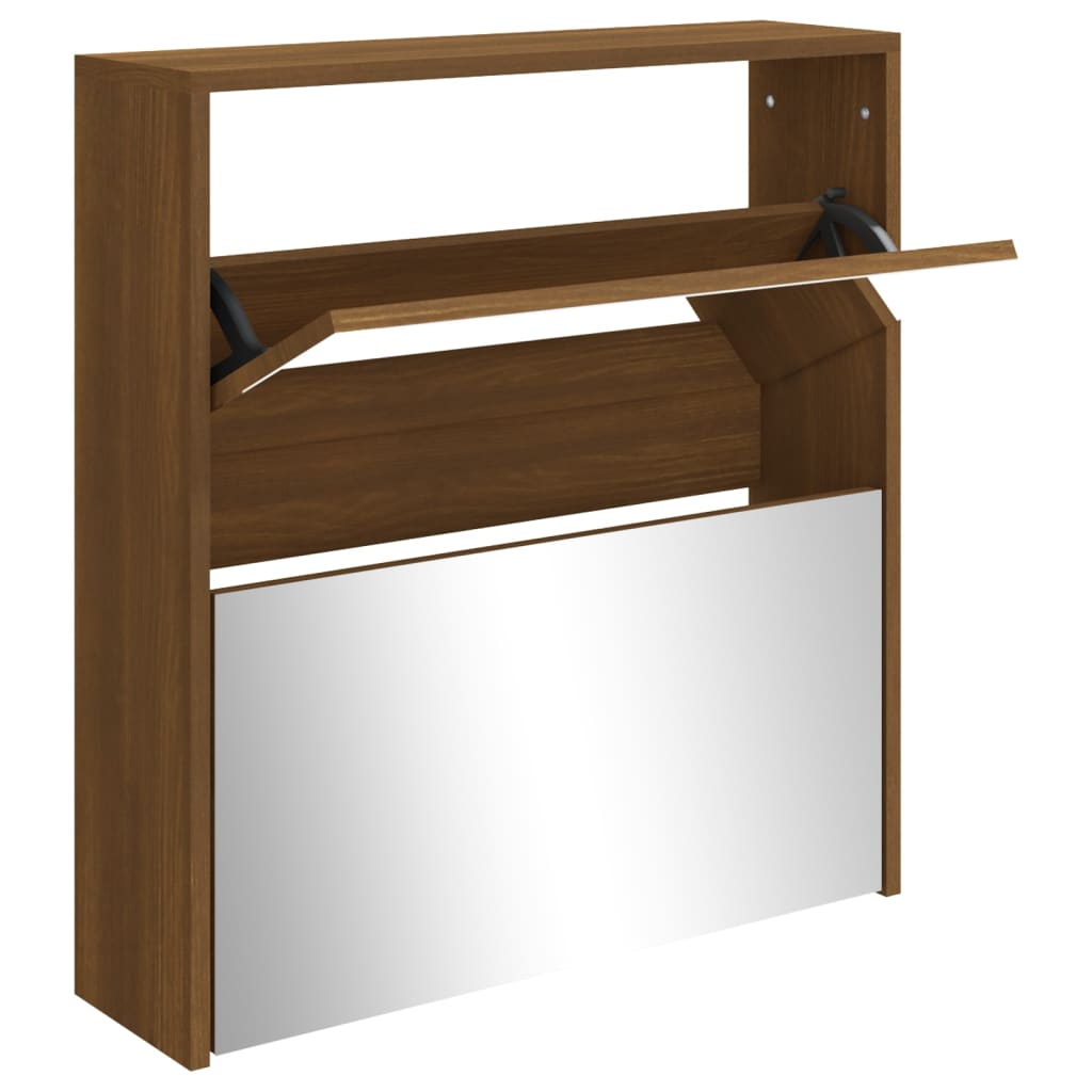 Gabinete de zapato Vidaxl con espejo 2 capas 63x17x67 cm Browniken