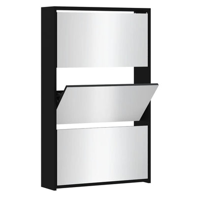 Vidaxl Cabinet da scarpe con specchio a 3 strati 63x17x102.5 cm nero