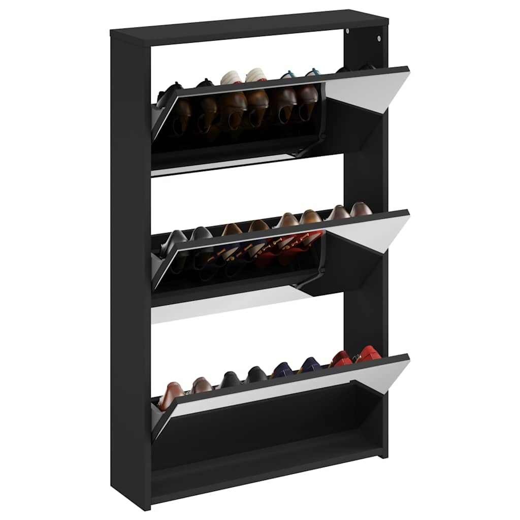 Gabinete de zapatos Vidaxl con espejo 3 capas 63x17x102.5 cm negro