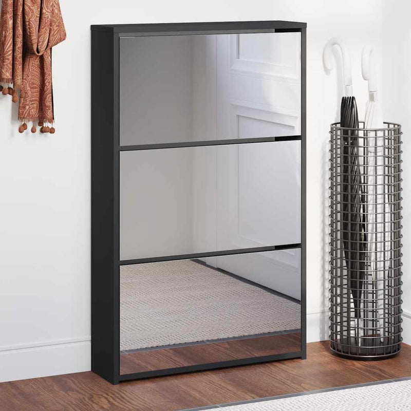Gabinete de zapatos Vidaxl con espejo 3 capas 63x17x102.5 cm negro