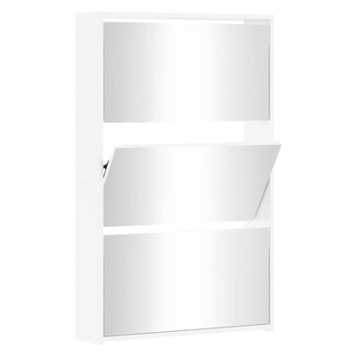 Armadio da scarpe Vidaxl con specchio a 3 strati 63x17x102,5 cm bianco lucido bianco