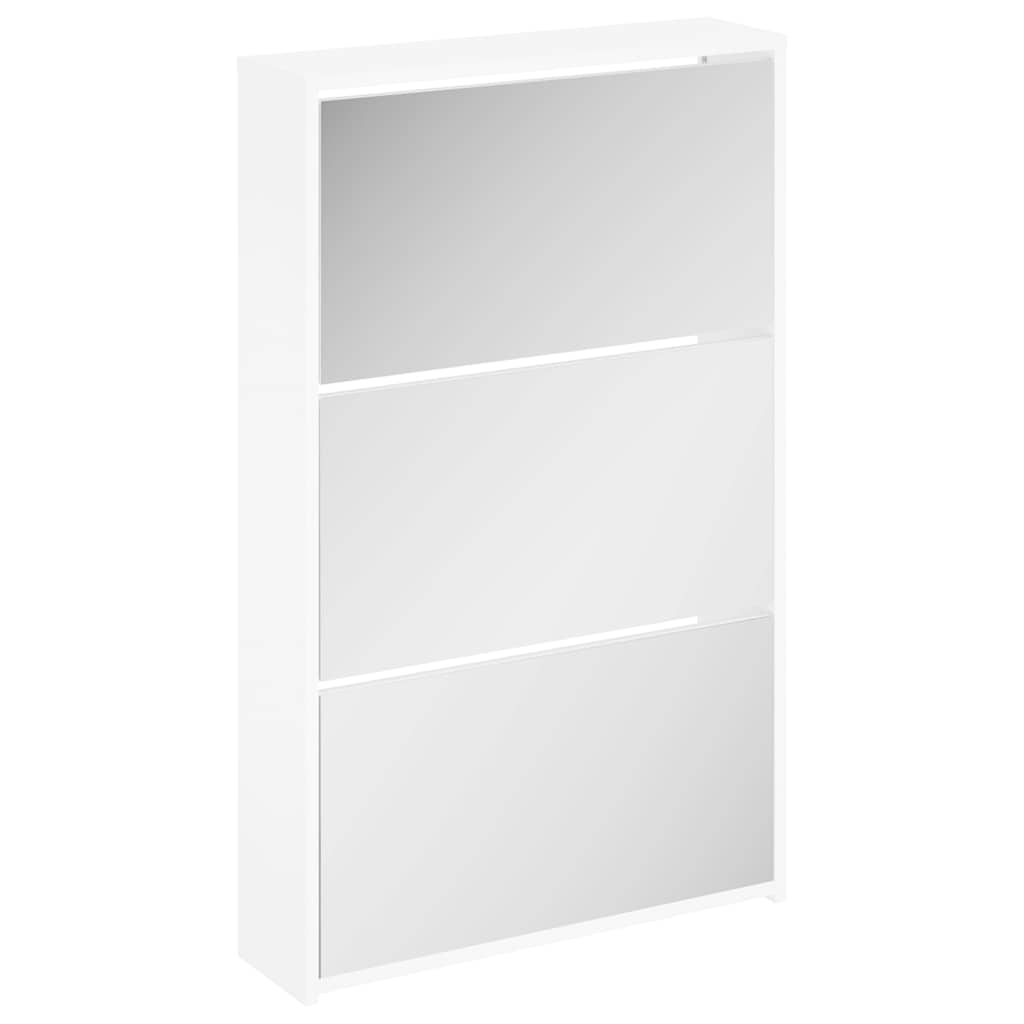 Gabinete de zapato Vidaxl con espejo 3 capas 63x17x102.5 cm de alto brillo blanco