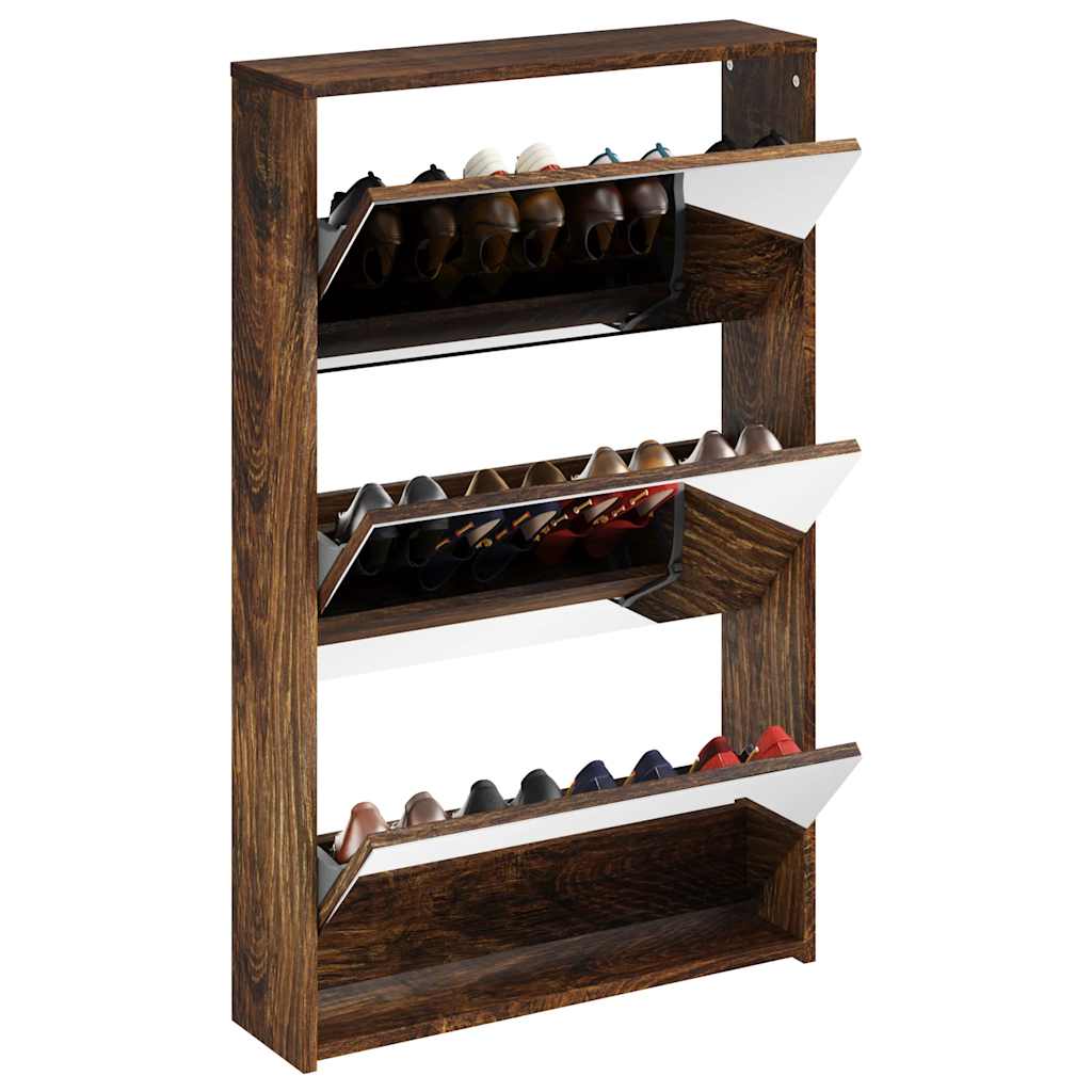 Gabinete de zapato Vidaxl con espejo 3 capas 63x17x102.5 cm de roble ahumado
