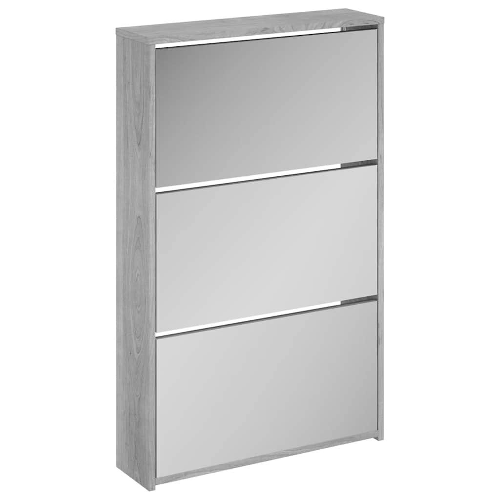 Gabinete de zapato Vidaxl con espejo 3 capas 63x17x102.5 cm Sonoma gris