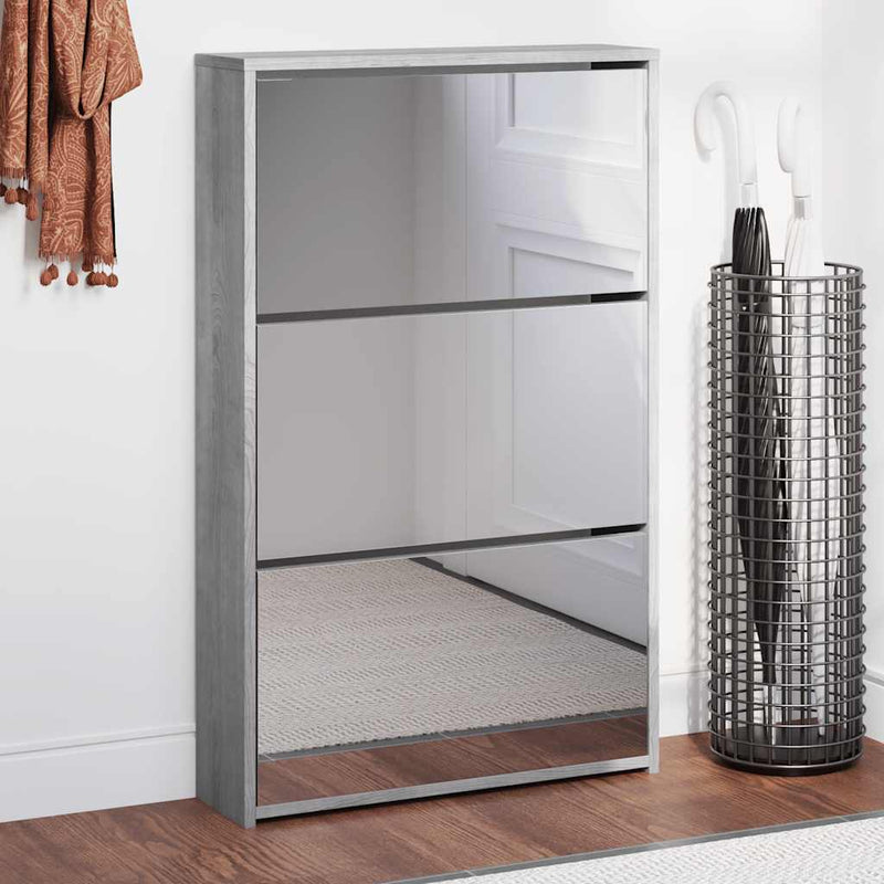 Gabinete de zapato Vidaxl con espejo 3 capas 63x17x102.5 cm Sonoma gris