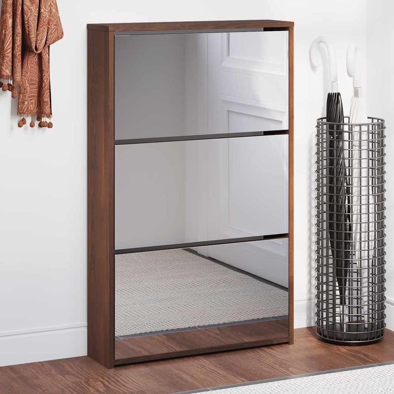 Gabinete de zapato Vidaxl con espejo 3 capas 63x17x102.5 cm Browniken
