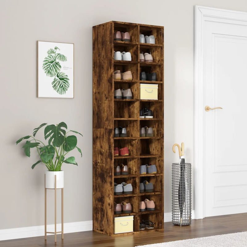 Gabinete de zapatos Vidaxl 54x34x183 cm de madera propiedad de roble ahumado