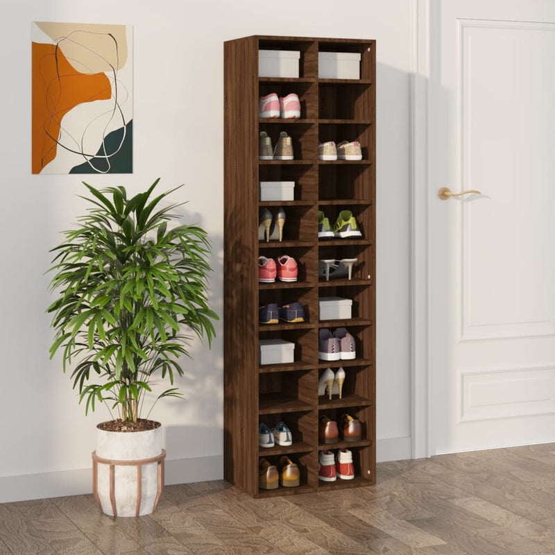 Gabinete de zapatos Vidaxl 54x34x183 CM Corte de madera de madera marrón color