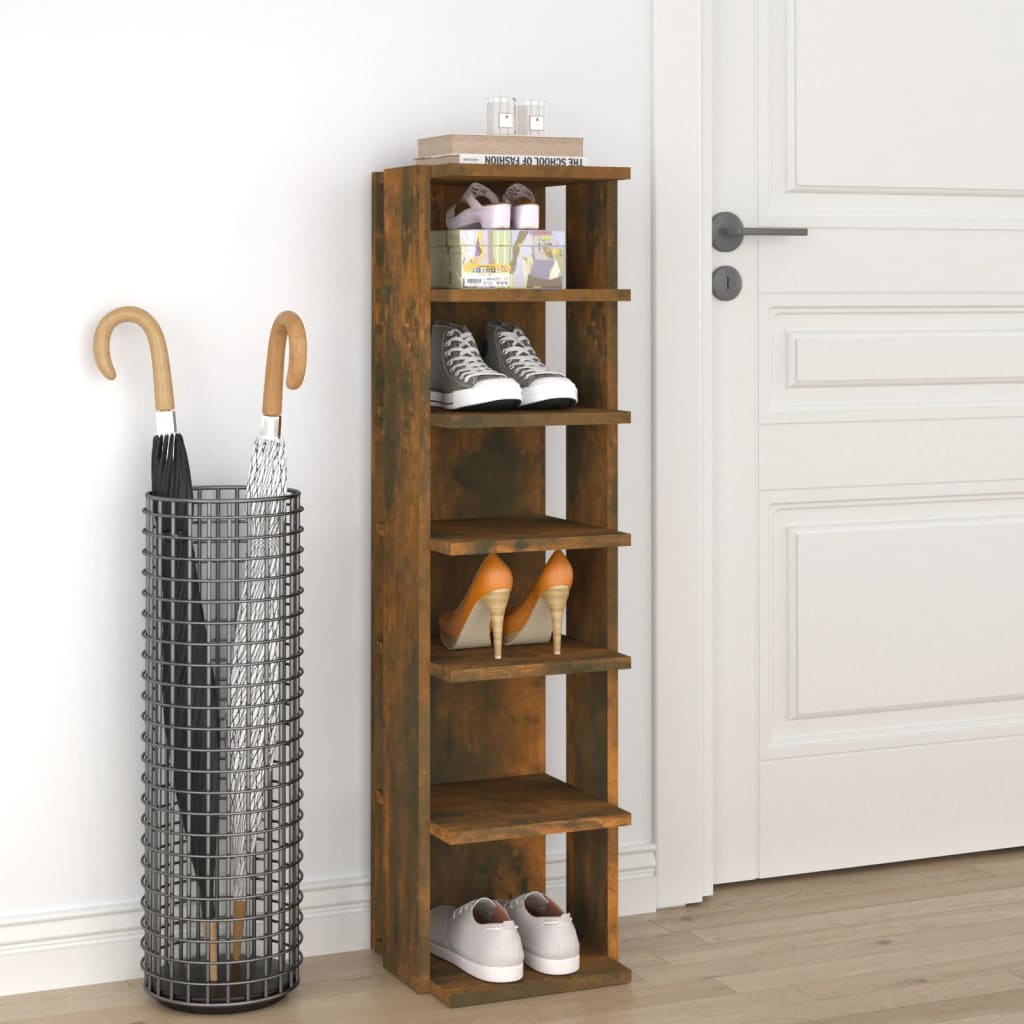 Vidaxl Shoe Rack 27.5x27x102 cm de madera procesada de roble ahumado coloreado