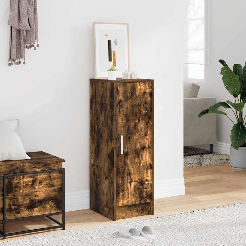 Gabinete de zapatos Vidaxl 32x35x92 cm de madera propiedad de roble ahumado