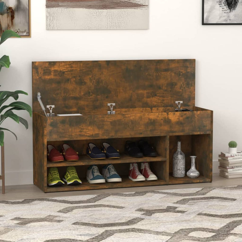 Sofá de zapatos Vidaxl 105x30x45 cm de madera procesada de roble ahumado