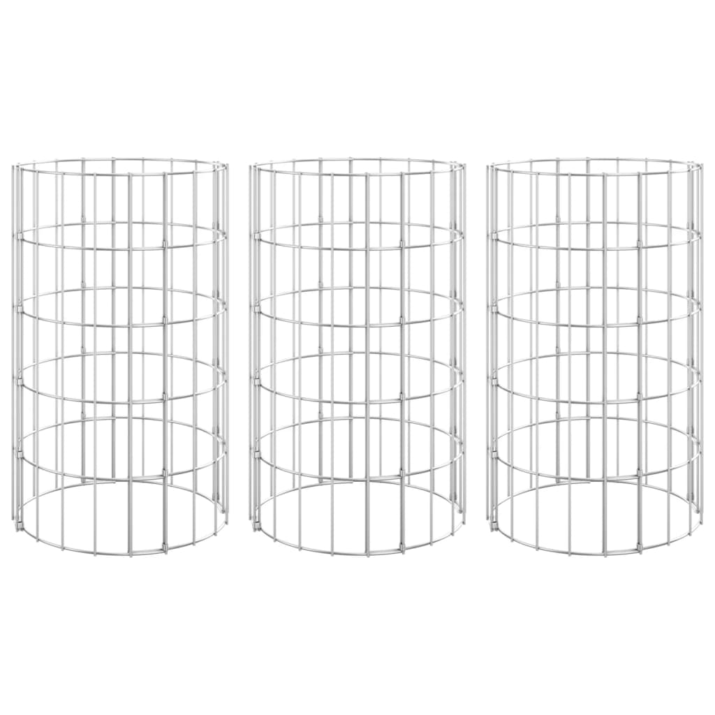 Plantadores de gabión Vidaxl 3 st ronda elevada Ø30x50 cm de acero
