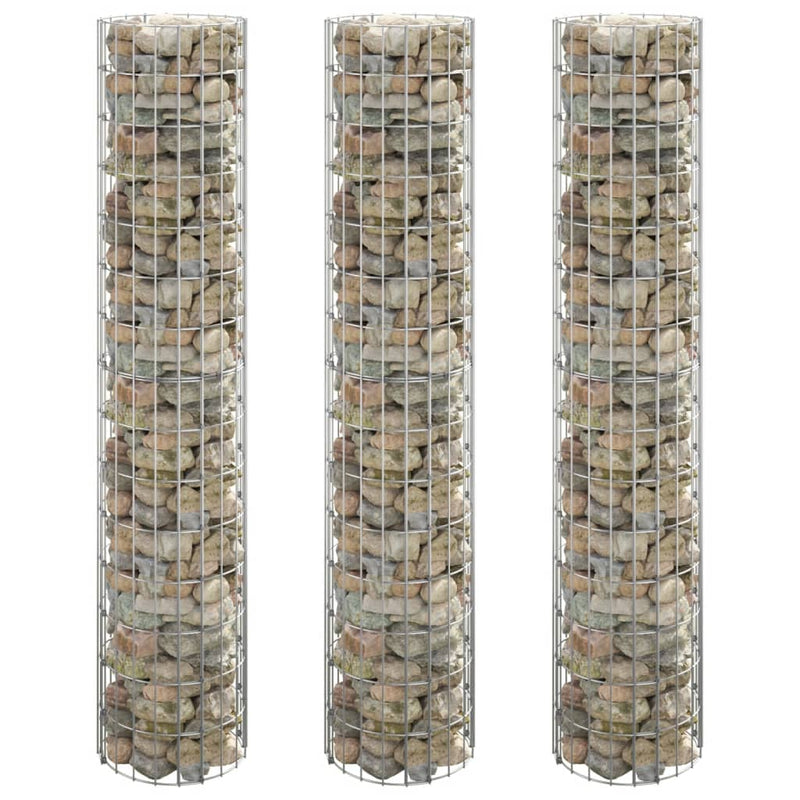 Plantadores de gabión Vidaxl 3 st ronda elevada Ø30x150 cm de acero