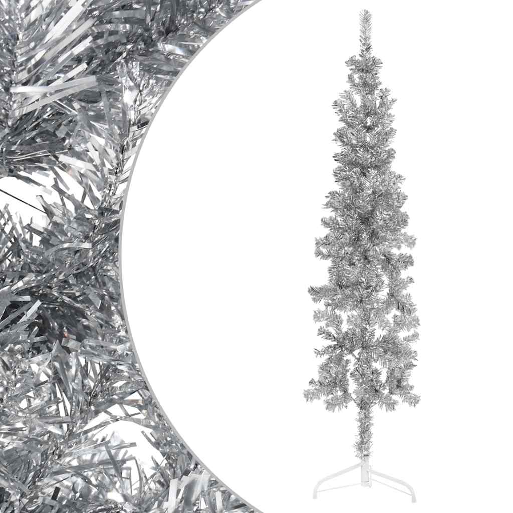 Vidaxl Kunstkerstboom Half con color plateado estrecho estándar de 120 cm