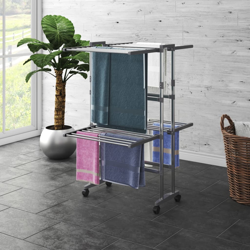 Stendino VidaXL a 2 strati con ruote 60x70x106 cm color argento