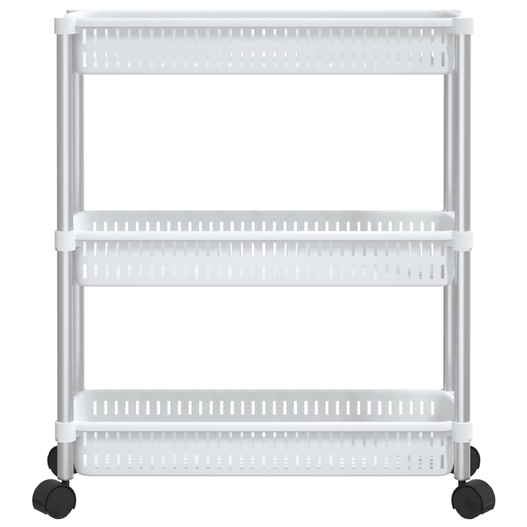 Vidaxl Storage Trolley 3 capa de aluminio plateado y blanco