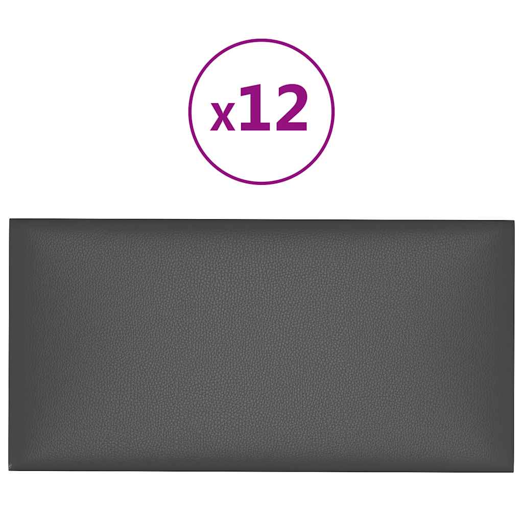 Paneles de pared Vidaxl 12 PCS 0.54 m² 30x15 cm de cuero artificial gris
