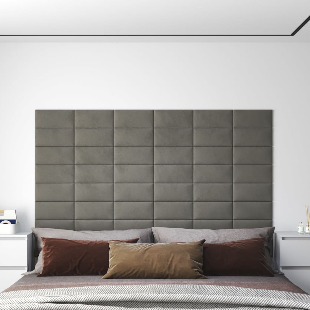 Paneles de pared Vidaxl 12 PCS 0.54 m² 30x15 cm Velvet gris claro
