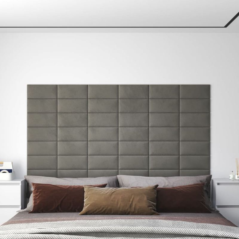 Paneles de pared Vidaxl 12 PCS 0.54 m² 30x15 cm Velvet gris claro