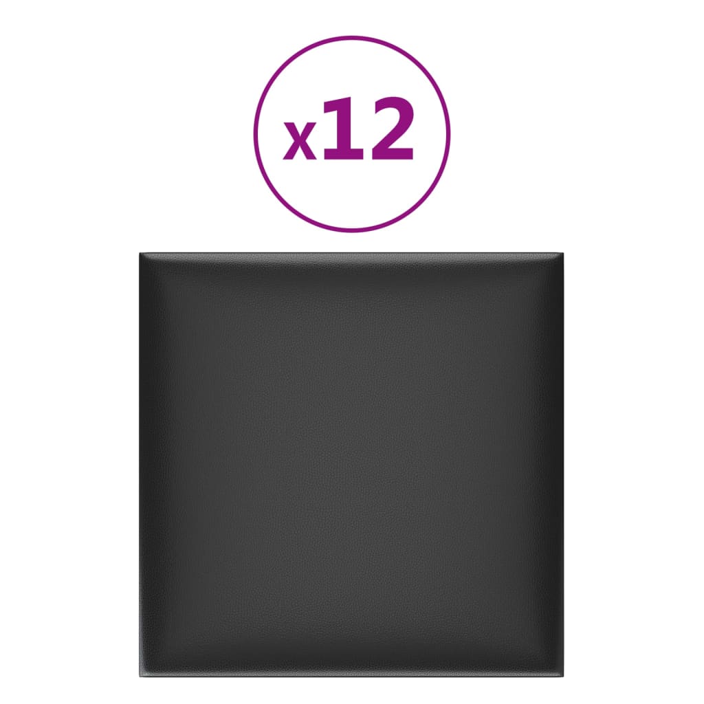 Paneles de pared Vidaxl 12 ST 1.08 m² 30x30 cm de cuero artificial negro