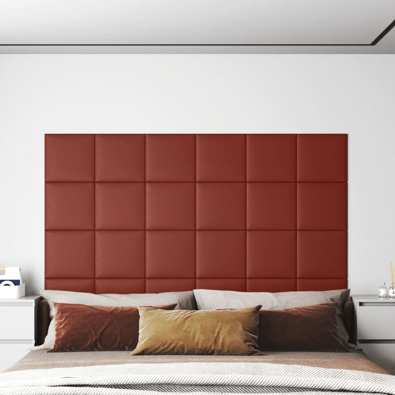Paneles de pared Vidaxl 12 St 1.08 m² 30x30 cm de vino de cuero artificial rojo