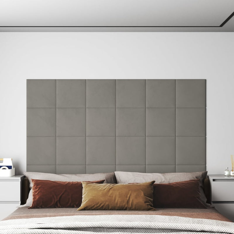Paneles de pared Vidaxl 12 ST 1.08 m² 30x30 cm de terciopelo gris claro