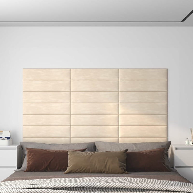 Paneles de pared Vidaxl 12 st 1.08 m² 60x15 cm de crema de terciopelo