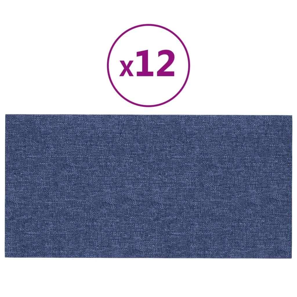 Paneles de pared Vidaxl 12 st 2.16 m² 60x30 cm tela azul