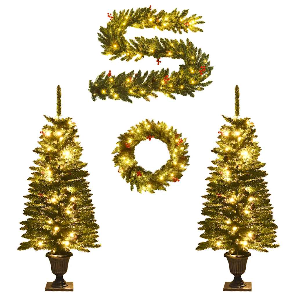 Vidaxl Kunst Christmas Trees 2 sts con corona, guirnaldas y leds