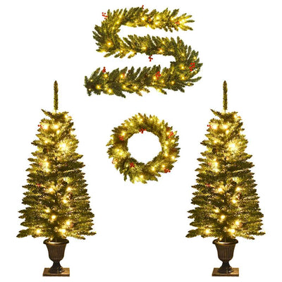 Vidaxl Kunst Christmas Trees 2 sts con corona, guirnaldas y leds