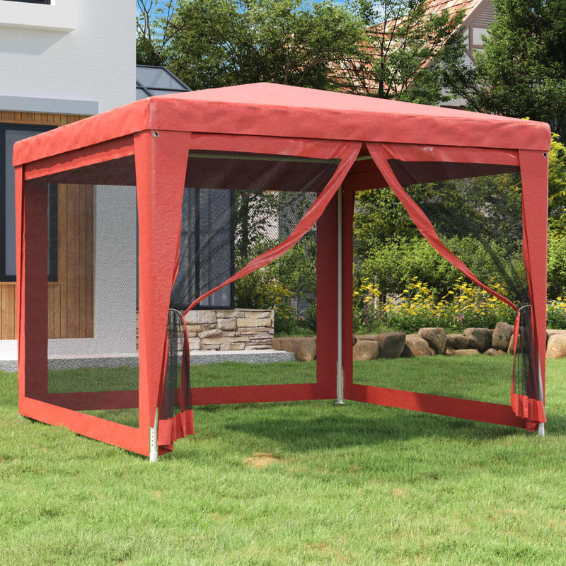 Tienda de fiesta Vidaxl con 4 paredes laterales de malla 3x3 M HDPE RED