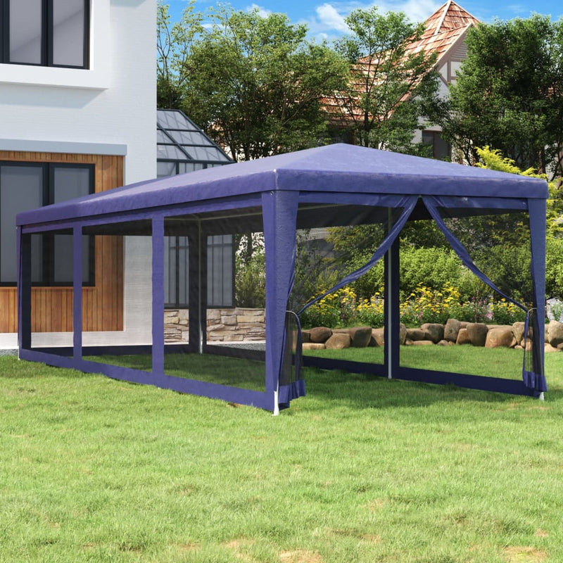 Tienda de fiesta Vidaxl con 8 paredes laterales de malla 3x9 M HDPE Azul