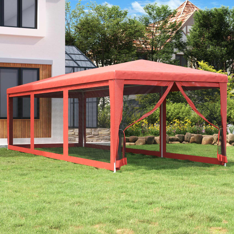 Tienda de fiesta Vidaxl con 8 paredes laterales de malla 3x9 M HDPE RED