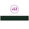 Paneles de pared Vidaxl 12 st 1.62 m² 90x15 cm Velvet verde oscuro