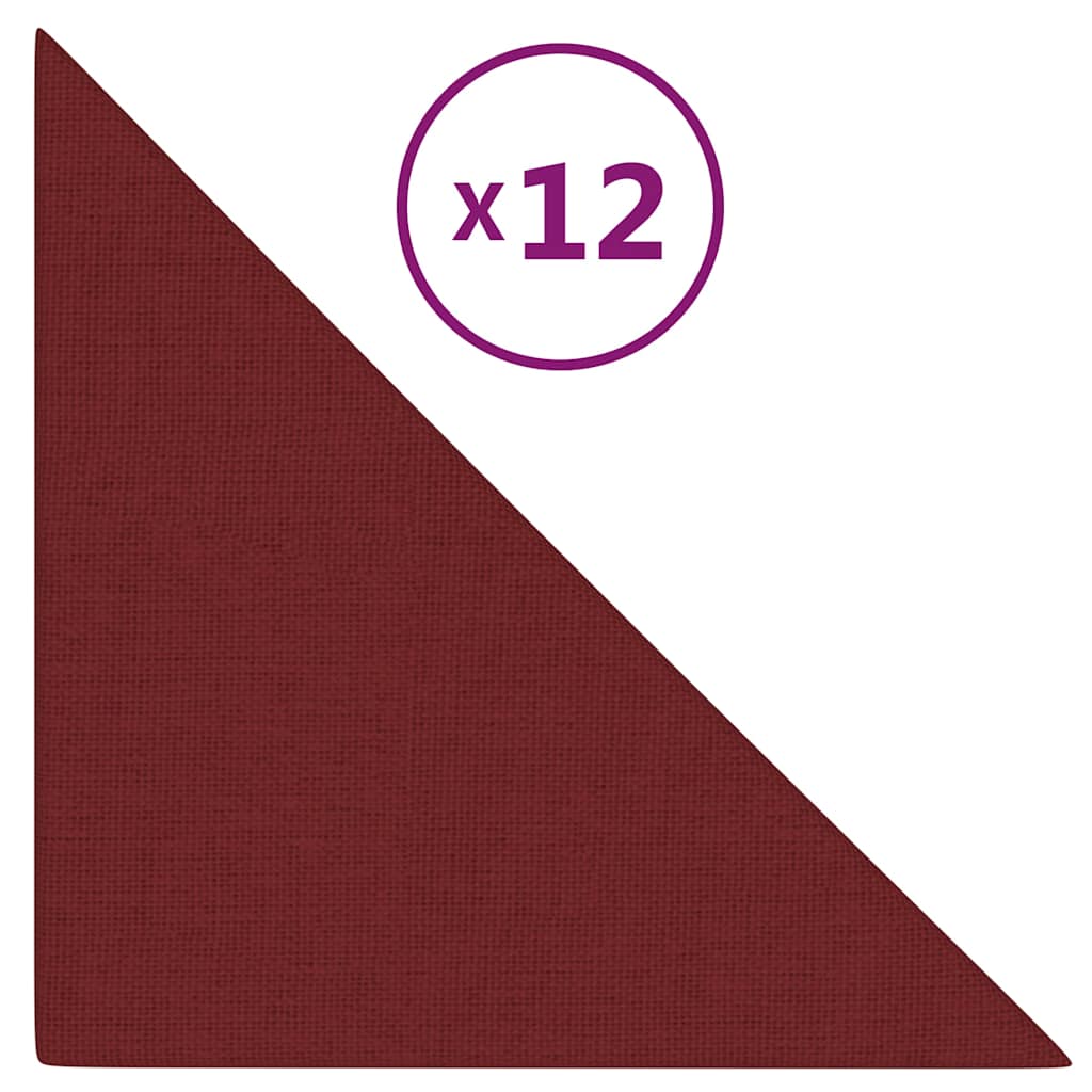 Paneles de pared de Vidaxl 12 PCS 0.54 m² 30x30 cm de vino de tela rojo