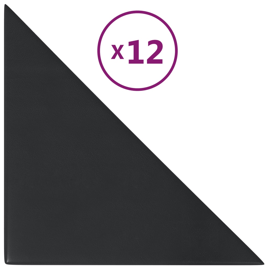 Paneles de pared Vidaxl 12 PCS 0.54 m² 30x30 cm de cuero artificial negro