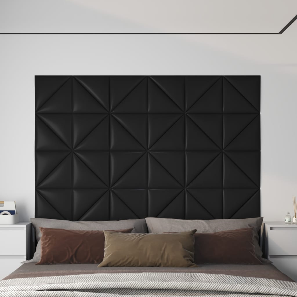 Paneles de pared Vidaxl 12 PCS 0.54 m² 30x30 cm de cuero artificial negro